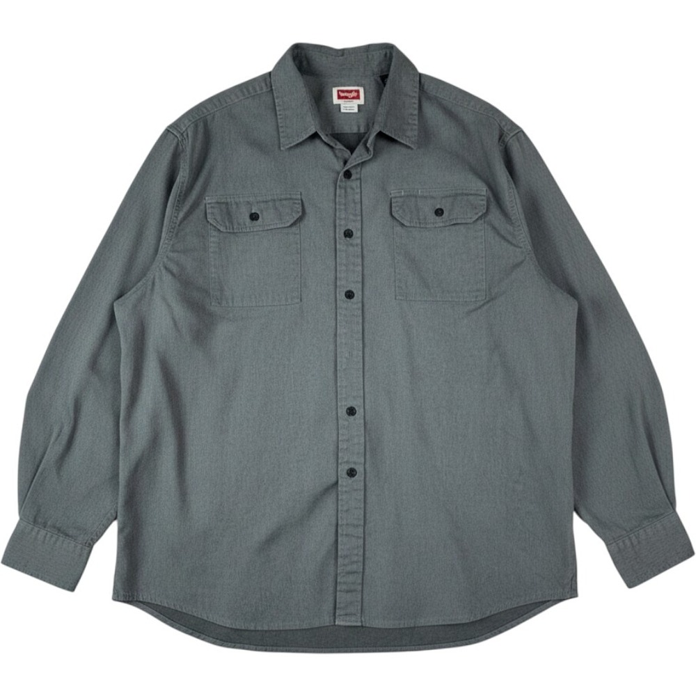 Wrangler Button Down Shirt 2XL Gray Long Sleeve Rugged Outdoor Workwear Layering